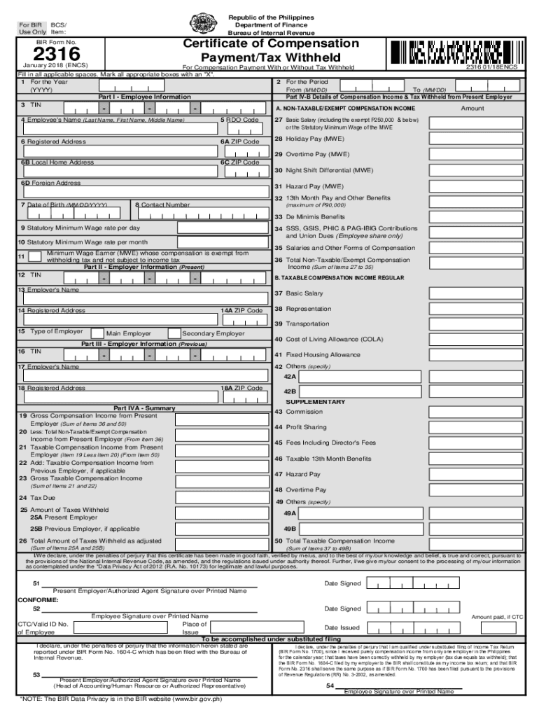  BIR 2316 Form 2018-2022